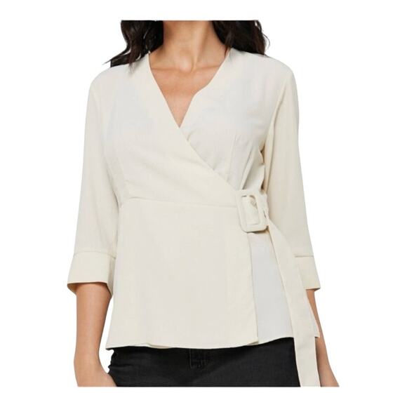 Topshop Wrap Belted Cream Blouse size 6 NWT - Picture 1 of 13